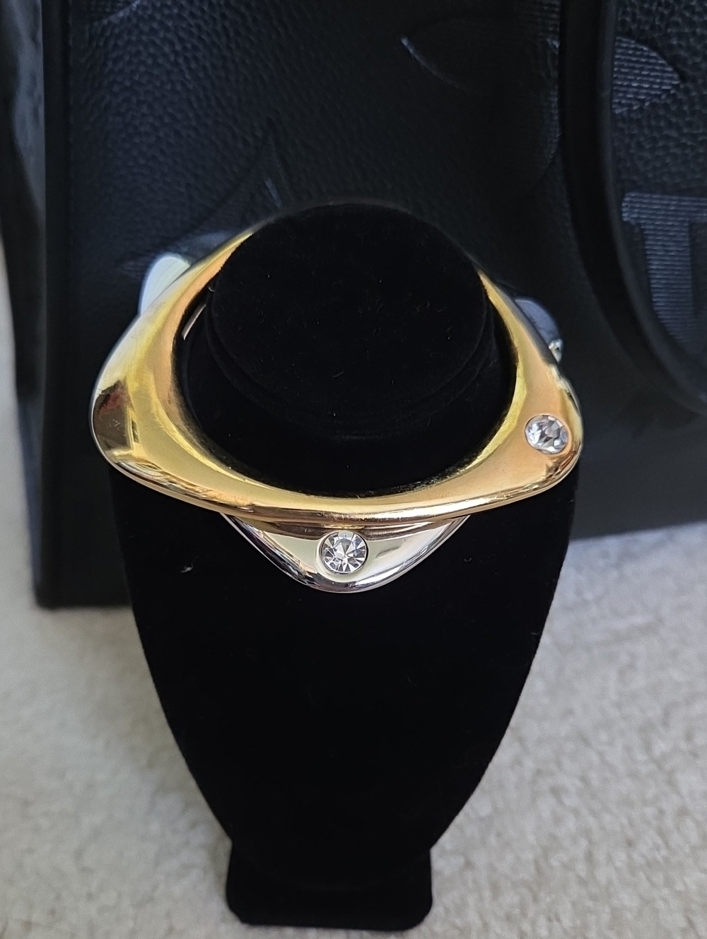 Set of Vintage Gold & Silver Tone Orbital Statement Bracelet w Crystal Accents